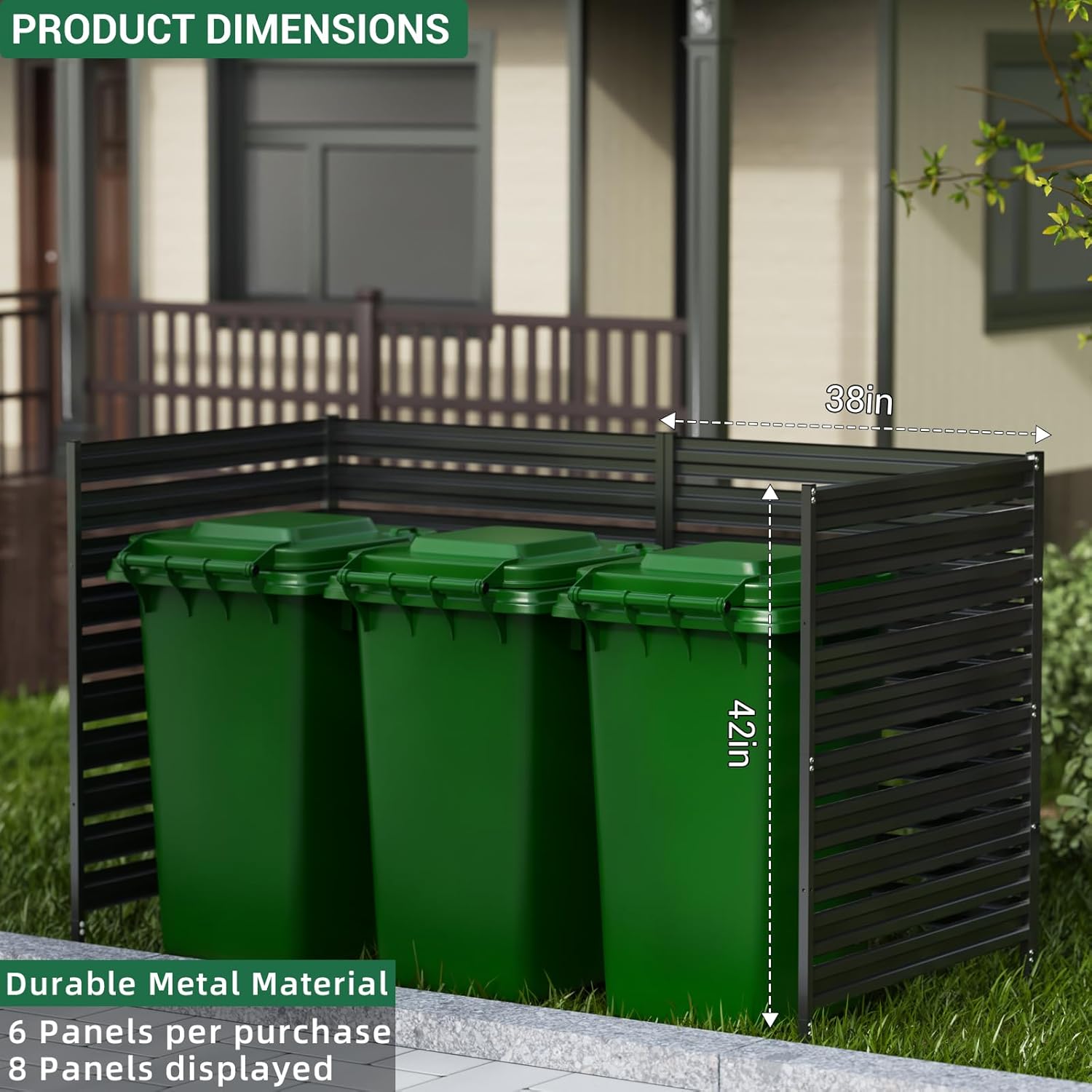 Metal Privacy Fence Panels for Outside, 42 H x 38 W (3 Panels) Air Conditioner Fences, Pool Equipment Enclosure Trash Can Fence, No Dig Privacy Screen Fencing for Outdoor, Black (Missing parts)